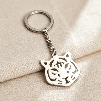 Stainless Steel Tiger Head Pendant Keychain - Colorfast Cute Animal Ornament