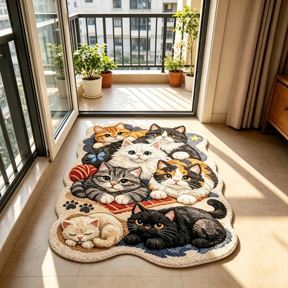 Soft Fluffy Cat Print Rug Plush Plush Floor Mat New Bedside Rug Home Decoration