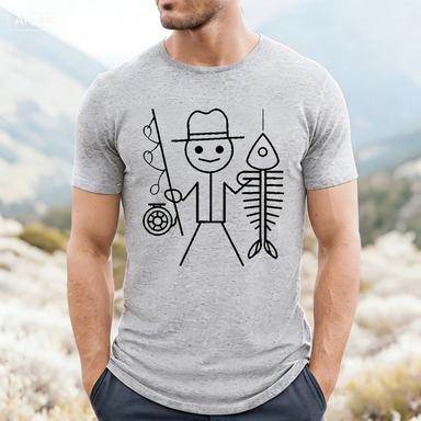 Summer Streetwear Adult Mens New Fun Fishing Print 100 Cotton Comfortable Shortsleeved Tshirt For Both Men And Women