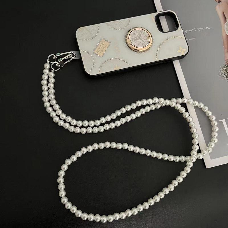 Pearl Beaded Crossbody Neck Chain Mobile Phone Case with Wrist Strap