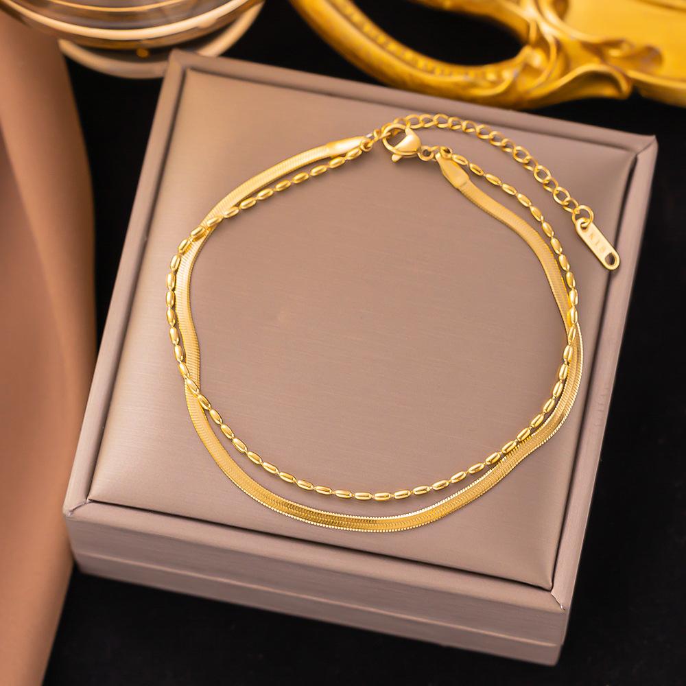 18K Gold Plated 316L Fashionable Titanium Steel Bracelets Waterproof Heart Roman Numerals Queen's Chain Link Bangles