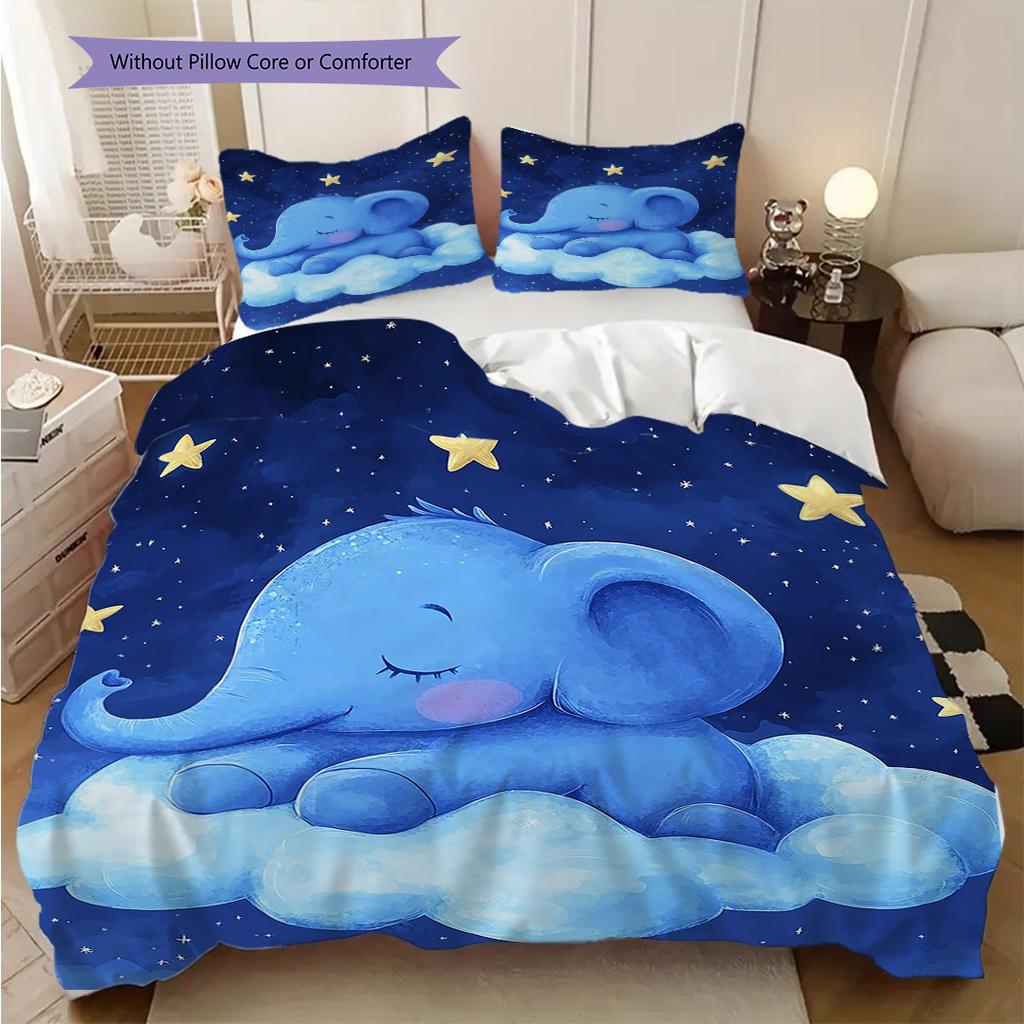 Elephant Pattern Bedding Quilt Set Quilt Cover Pillowcase Home Decoration Birthday Gift (1 * Duvet Cover + 2 * Pillowcase, Without Core)