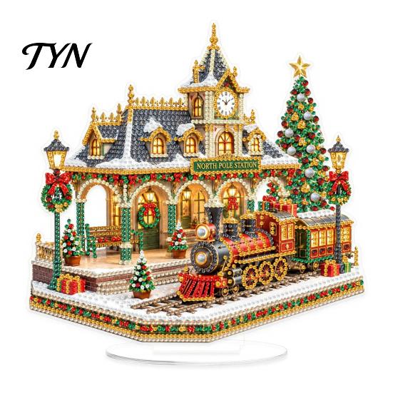 Home Decor DIY Projects Christmas Faux Diamond Art Kit, Santa Snowman Hanging Ornament Beginner Set Acrylic Pendant with Rhinestones Craft Kit