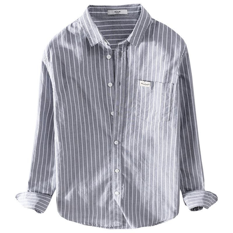 Men's Japanese Striped Cotton Shirt: High-End, Versatile, Long Sleeve for Spring