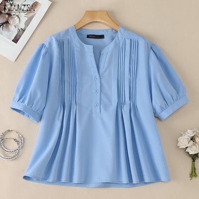 Blusa Casual da Donna Girocollo Tinta Unita Ampia Manica Corta