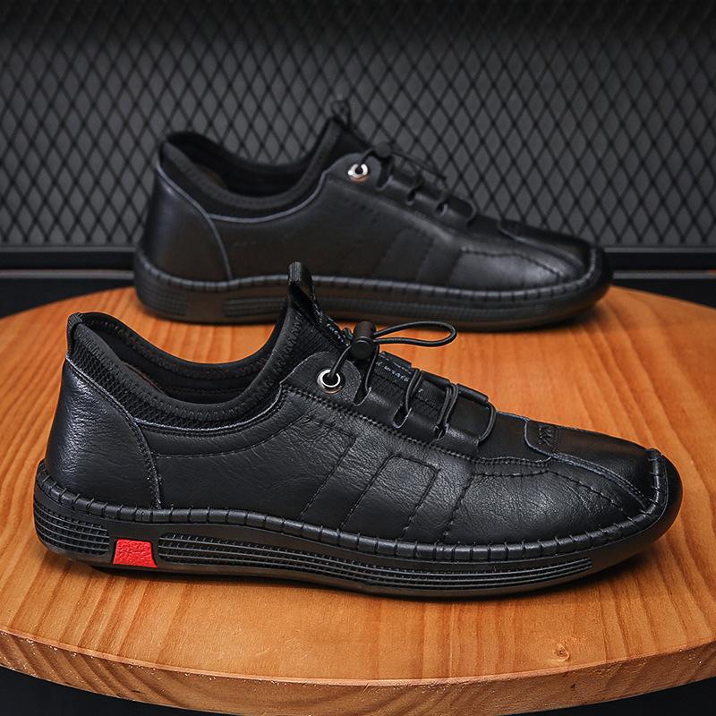 

Summer new soft leather Doudou shoes business men s casual leather shoes men s shoes Douyin leather shoes 44 чорний