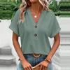 Women's Fashion Casual Solid Color Button V-neck T-shirt