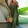 Women's Summer Fashion V-neck Solid Color Large Size Loose Long Large Swing Short-sleeved Dress