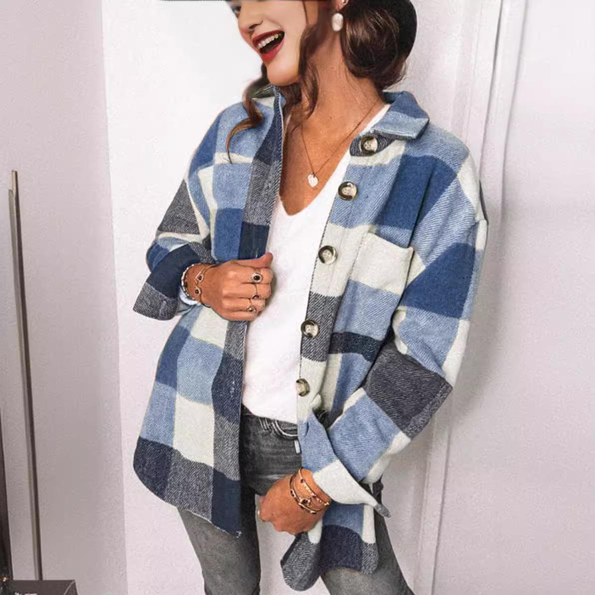 

Женская рубашка с длинным рукавом 2024 Осень Зима Застежка на пуговицах Повседневный базовый топ Блузка 3XL синий