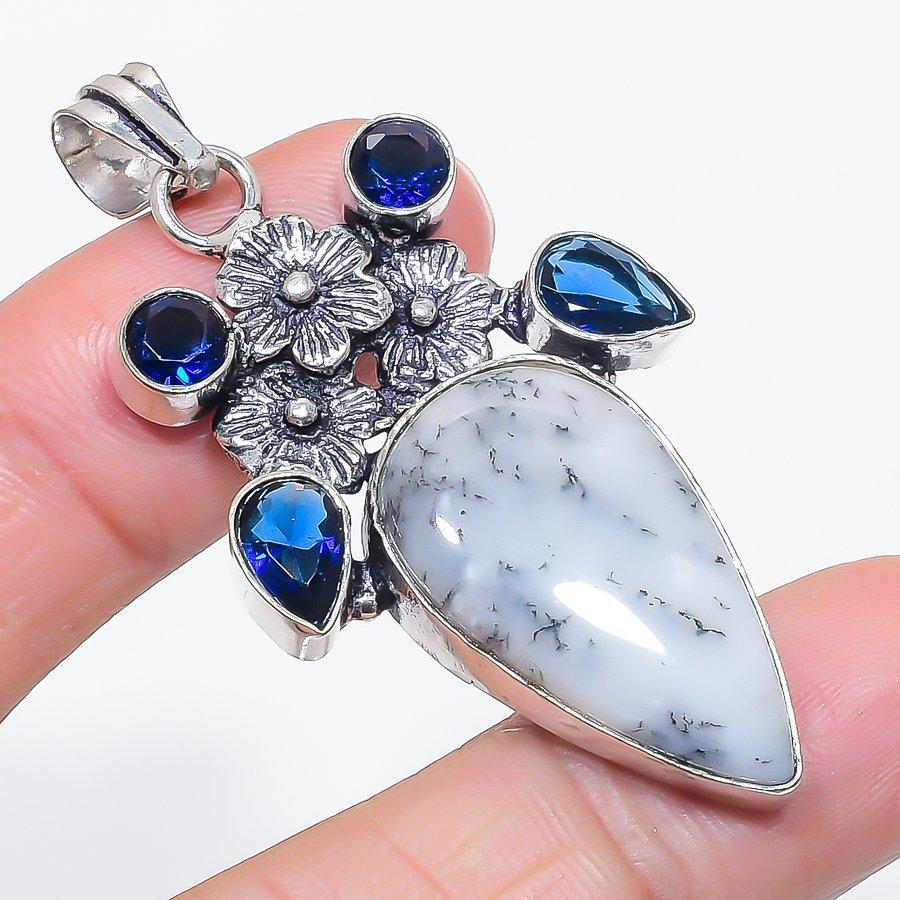 

Natural Dendrite Opal, Topaz 925 Sterling Silver Jewelry Pendant 2.29 p8S34