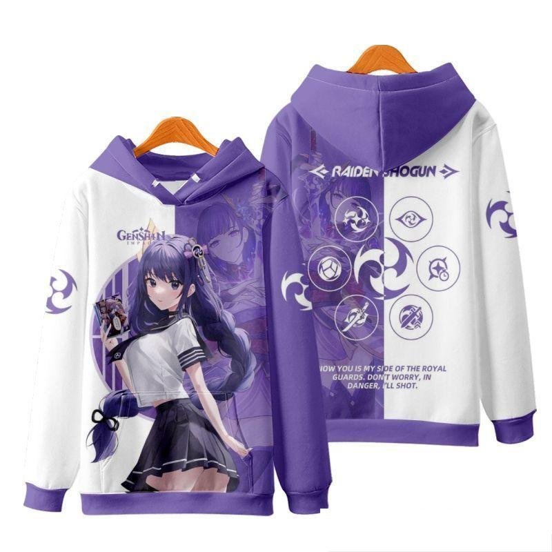Raiden Shogun Genshin Impact Cosplay Hoodies 3D Print Unisex Anime Cartoon Sweatshirt Oversized  Women Harajuku Pullover Coat