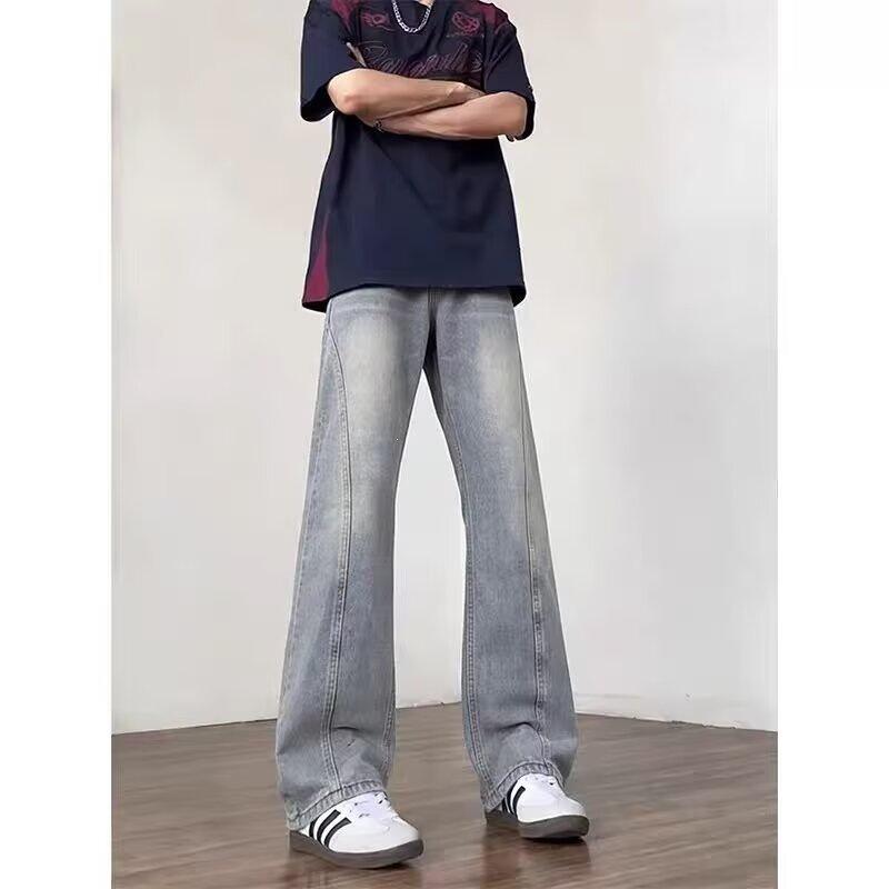 American high street washed jeans men's summer trendy brand loose casual pants old micro-straight trousers