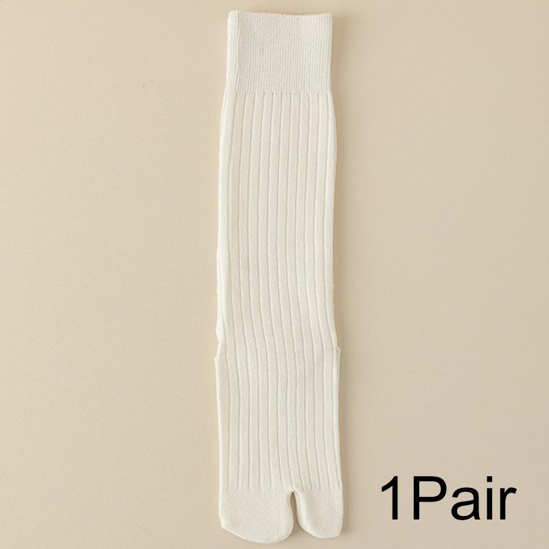 1Pair Vertical Bar Sweat Absorption Knitted Anti Friction Two Finger Socks Personality Cotton Medium Length Tube Split Toe Socks