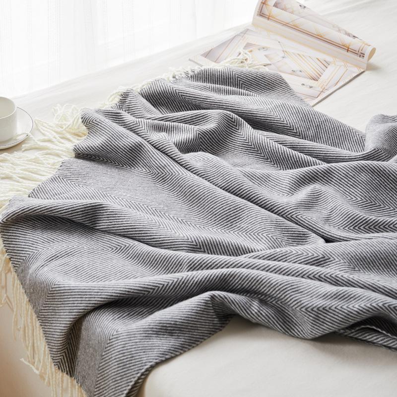 Woven Jacquard Herringbone Fringe Blanket Soft Acrylic Couch Sofa Bed Cover Decorative Throw