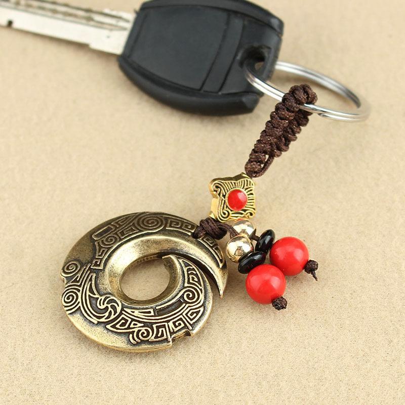 Ethnic Style Antique Dragon Pattern Hook Braided Car Keychain Chain High-end Brass Retro Pendant Creative Bag Pendant