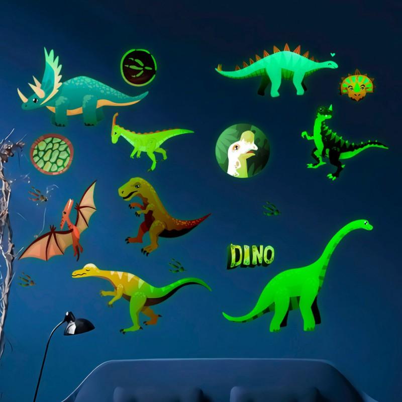 Luminous Dinosaur Wall Decals 3d Glow In Dark Dinosaurs Wall Decorative for Boy Girl Kids Nursery Baby Bedroom Living Room