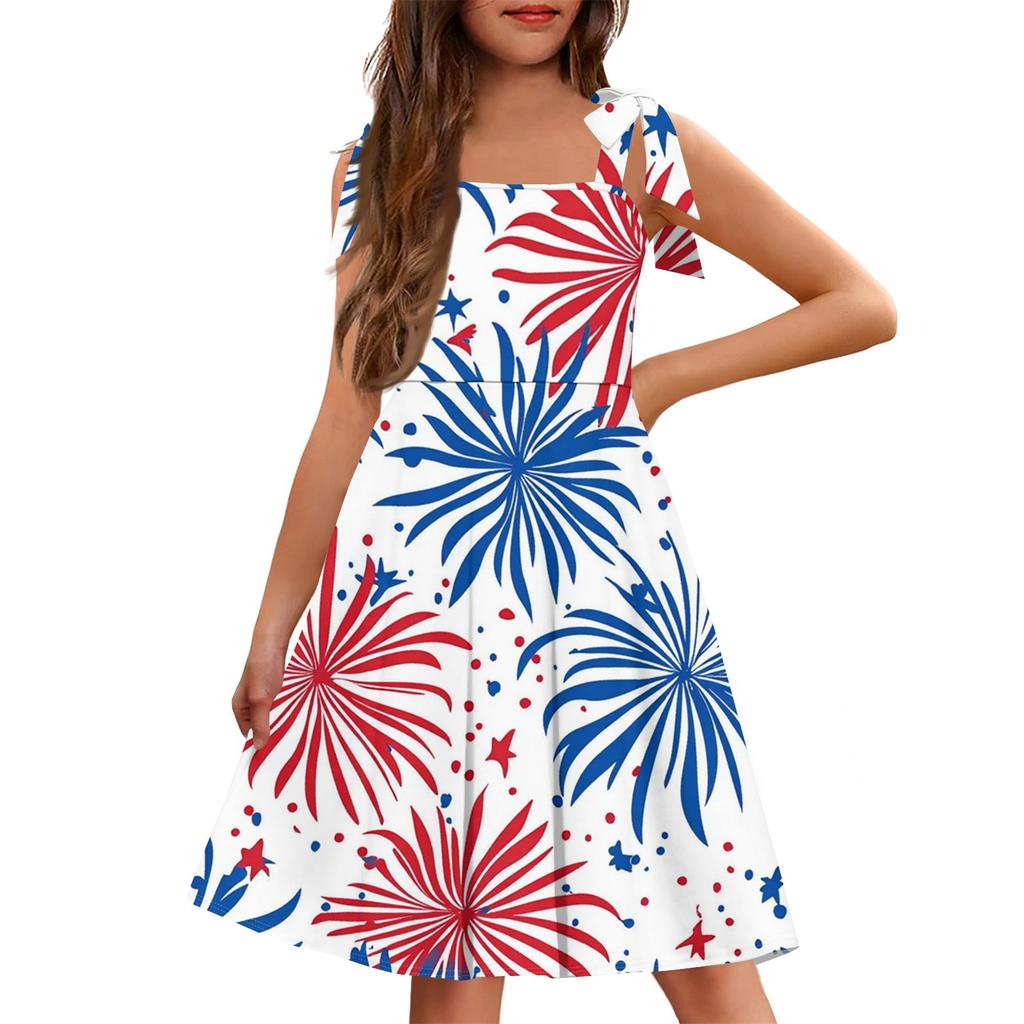 Kinder Jumpsuit Ärmellos Tasche Eckiger Ausschnitt Lässig Unabhängigkeitstag Print Kleid
