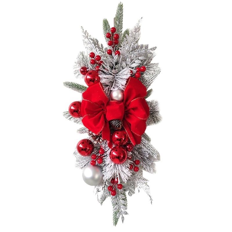 Christmas Wreath Hanging Garland Rattan Bow Front Door Staircase Garden Xmas