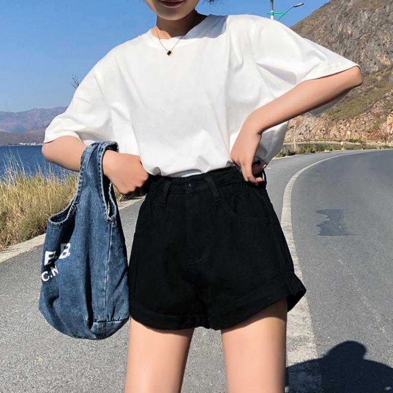 Summer New Vintage Plus Size Denim Shorts for Women Jeans Loose High Waist Wide Leg Shorts Woman Elegant Pockets Solid Casual Short Pants 24714