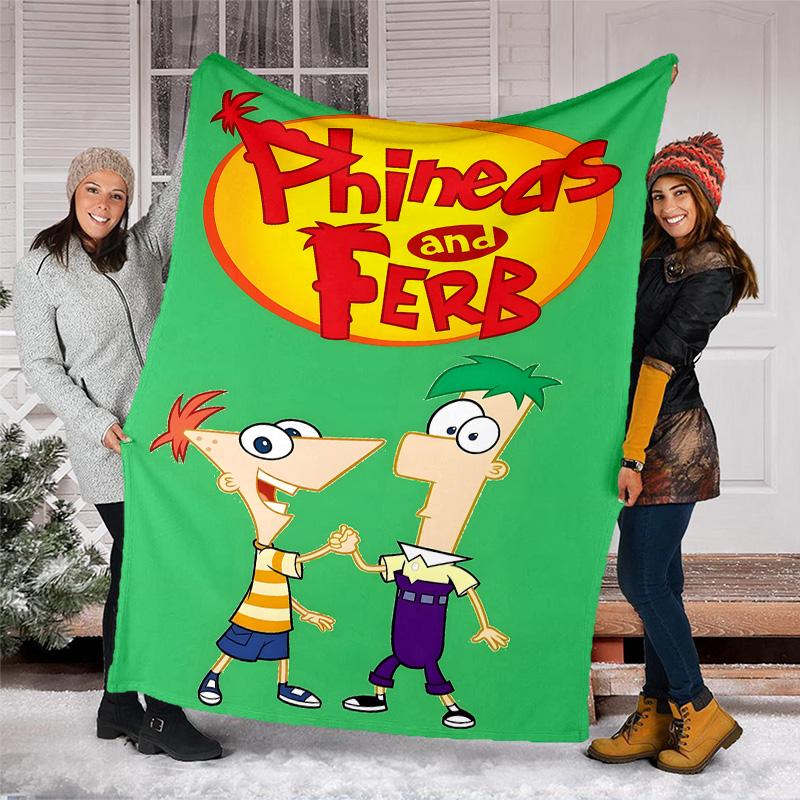1pc Phineas and Ferb1 Theme Blanket - Digital Print, Polyester, Cozy for All Seasons, Perfect for Outdoor, and Travel