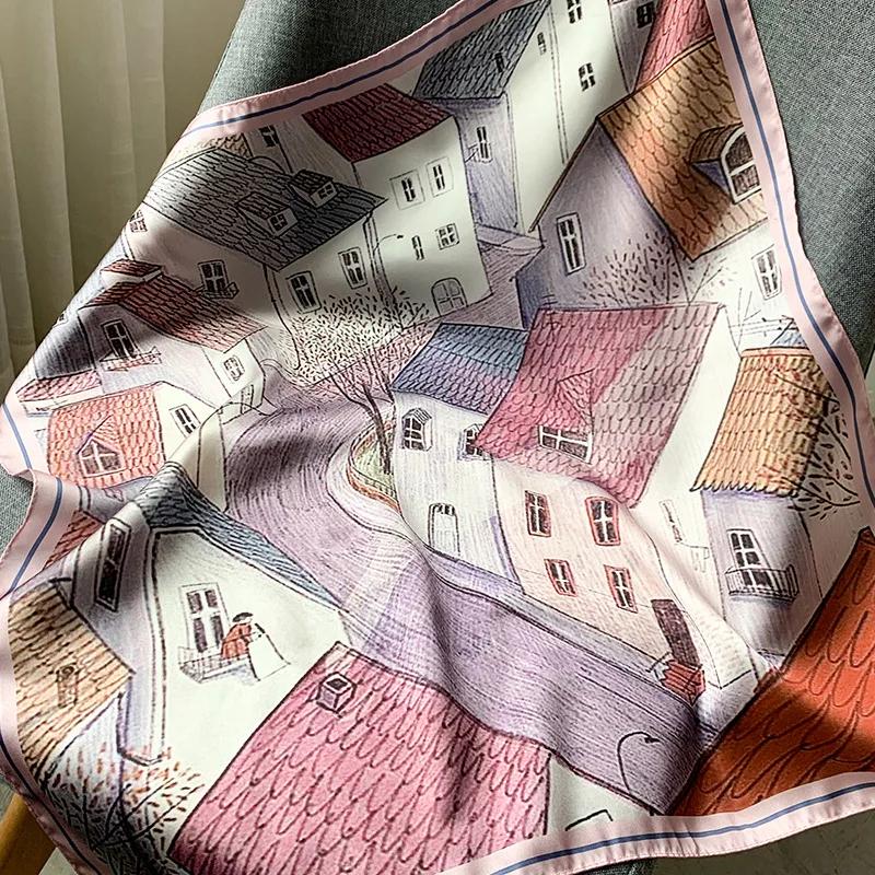 Small Kerchief Silk Satin Hair For Women Fashion Print Head Scarfs Female 53*53Cm Square Headband Neck Scarves For Ladies Spring