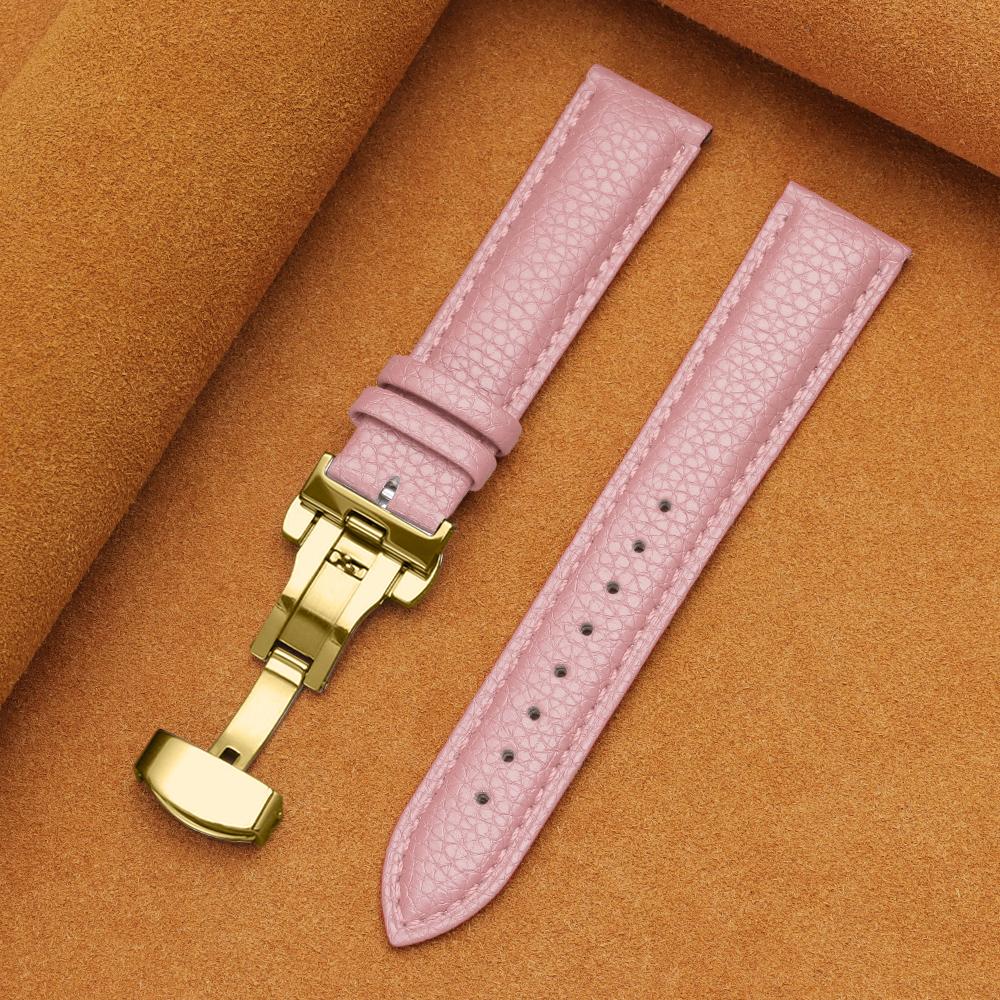 12/14/16/18/19/20/22mm Kalvskinnsklockarmband Litchimönstrad Rem Äkta Läder Armbandsurrem Fjärilsspänne Klocktillbehör