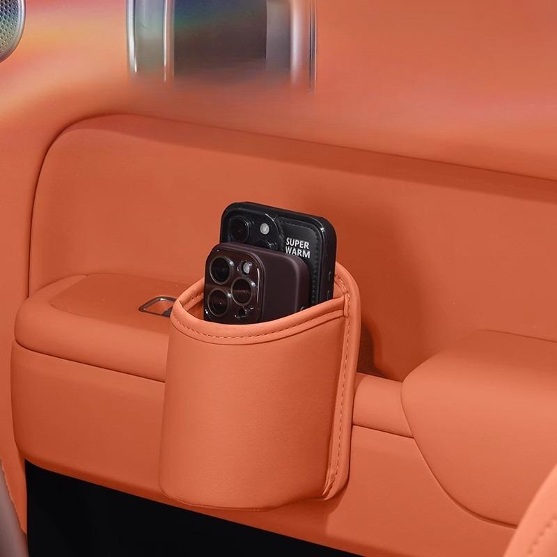 1pc New Car Seat Cup PU Holder Storage Box Side Trash Can Practical Storage Bucket Fixed Bracket