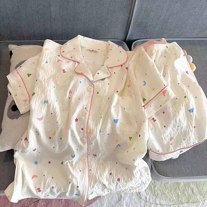 Cotton Sleepwear Set Women Summer Thin Short Sleeve Shorts Comfortable Home Wear For Relaxing