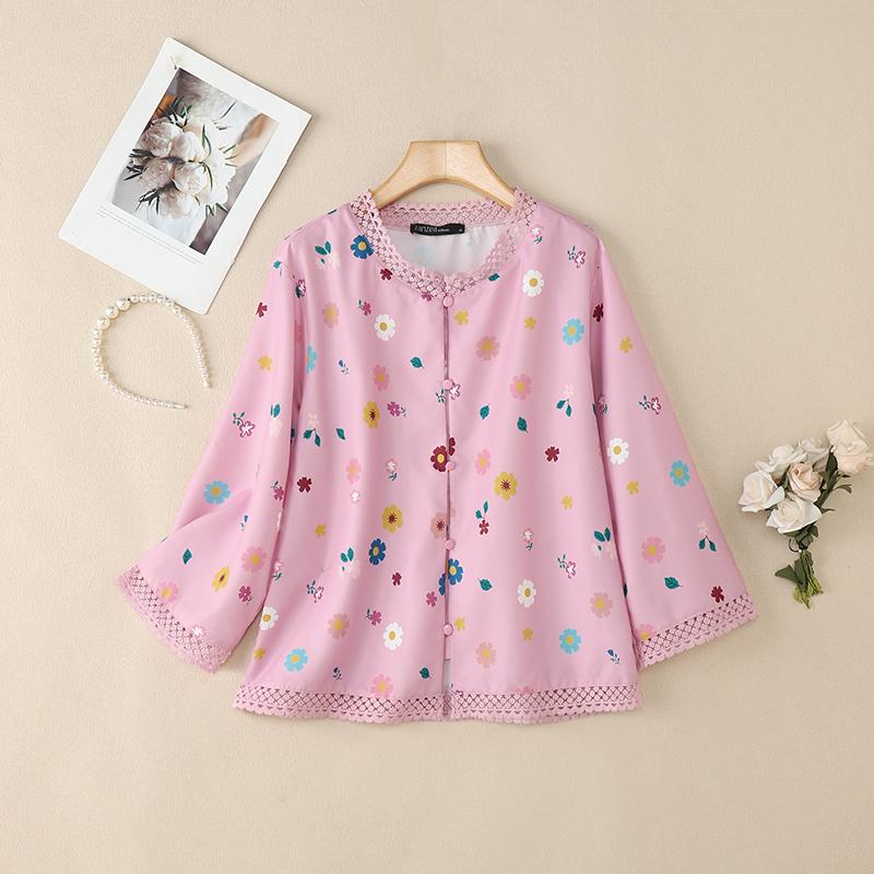 ZANZEA Women Casual Round Neck Long Sleeve Loose Print Blouse