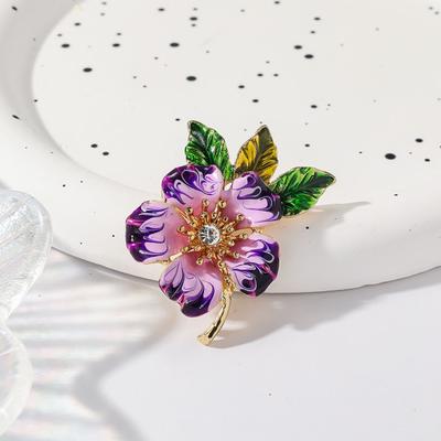 Women Brooch Enamel Flower Dripping Oil Anti-slip Wear-resistant Suit Coat Collar Hat Scarf Decoration Clothes Pin Prom Party Garment Jewelry