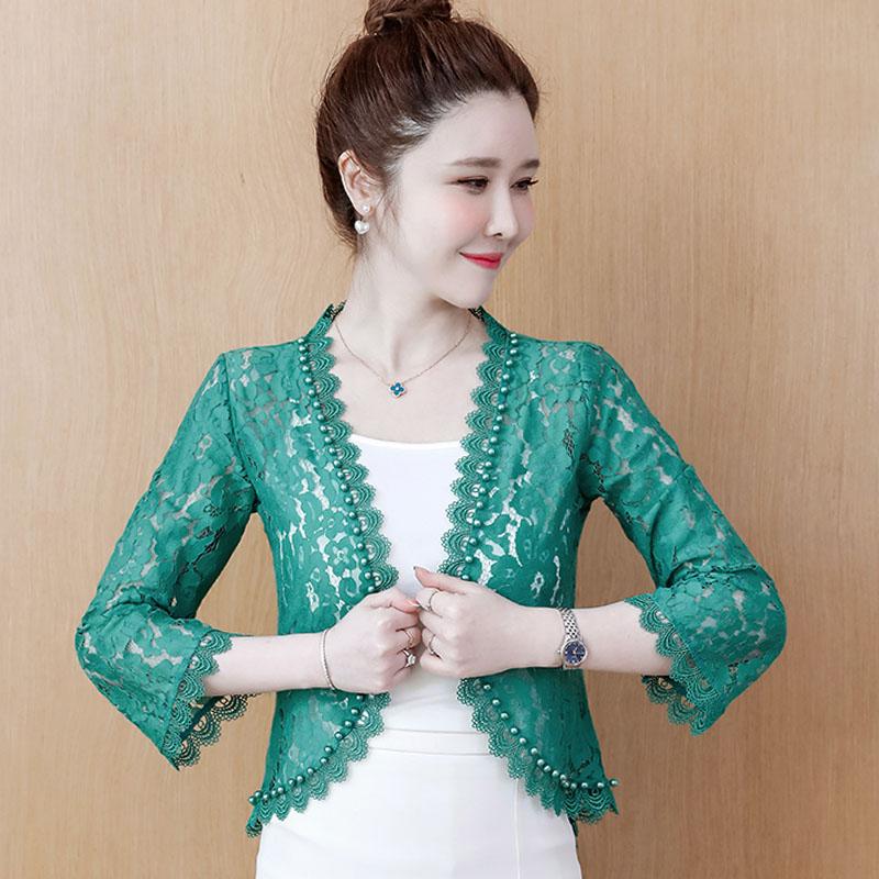 Fashion 2023 Summer New Beaded Lace Cardigan Short Jacket Women Coat J138
