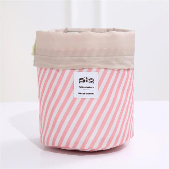 Oxford Striped Flamingo Storage Bag Travel Makeup Drawstring Organizer Pouch