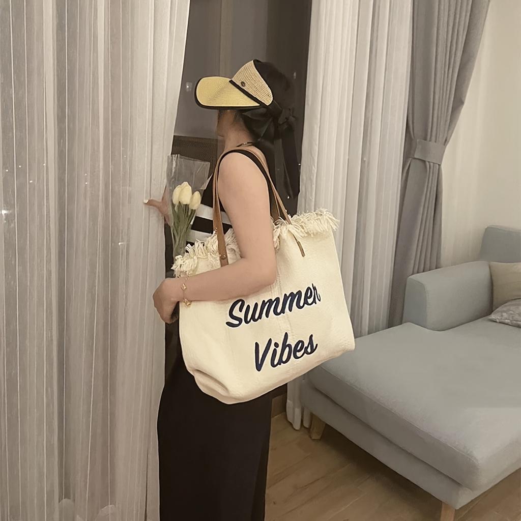 Summer Charm New Embroidered Tassel Handbag with Large Capacity, Available in 5 Colors, Women's Shopping Shoulder Bag