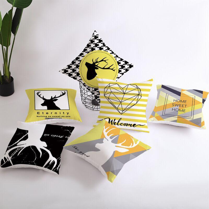 Nordic Yellow Geometric Pillowcase Home Sofa Pillow Cushion Cover