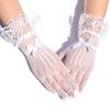 Women's Short Lace Gloves Sheer Mesh Tulle Wrist Length Gloves with Bow Wedding Bridal Fishnet Gloves Opera Tea Party Accessory
