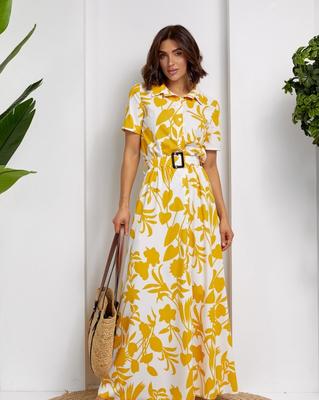 White and Mustard Long Shirt Dress ISSA PLUS