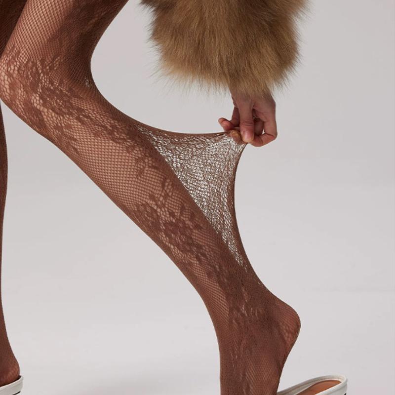 Stylish Maillard Vintage Lace Tights Sexy High Stretchy Pantyhose Trendy Fashion Stockings For Women Soft Comfortable Hosiery