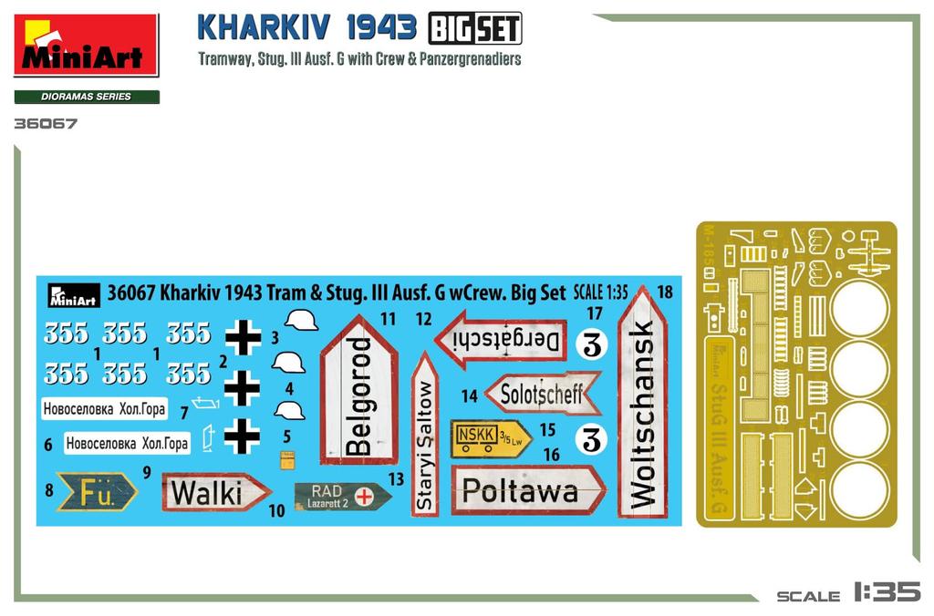 Miniart 1/35 Scale Kharkov 1943 Tram & Stug III Ausf. G with Crew Big Set Plastic Model Kit MA36067 (Scenery)