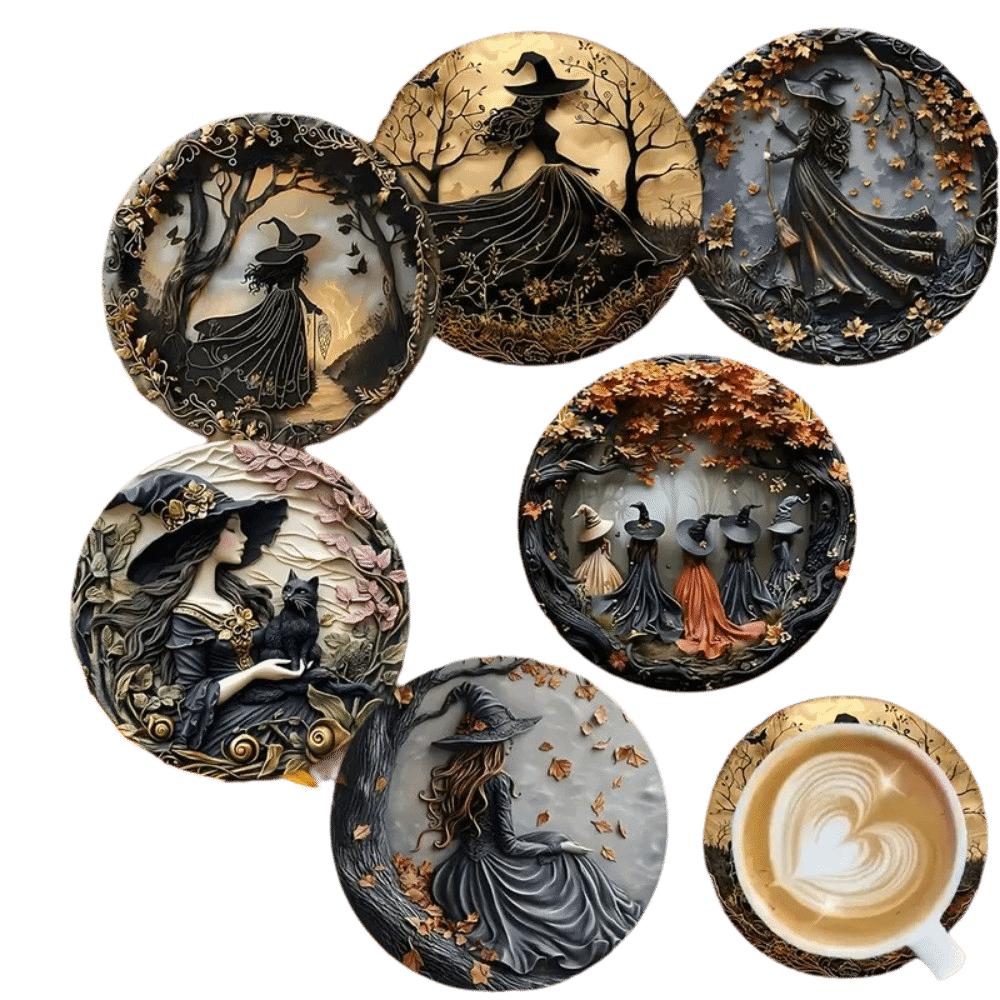 6 Pcs Cat Wooden Coasters Devil's Eye Heat Resistant Coasters Puppy Design Mats Kitchen Set