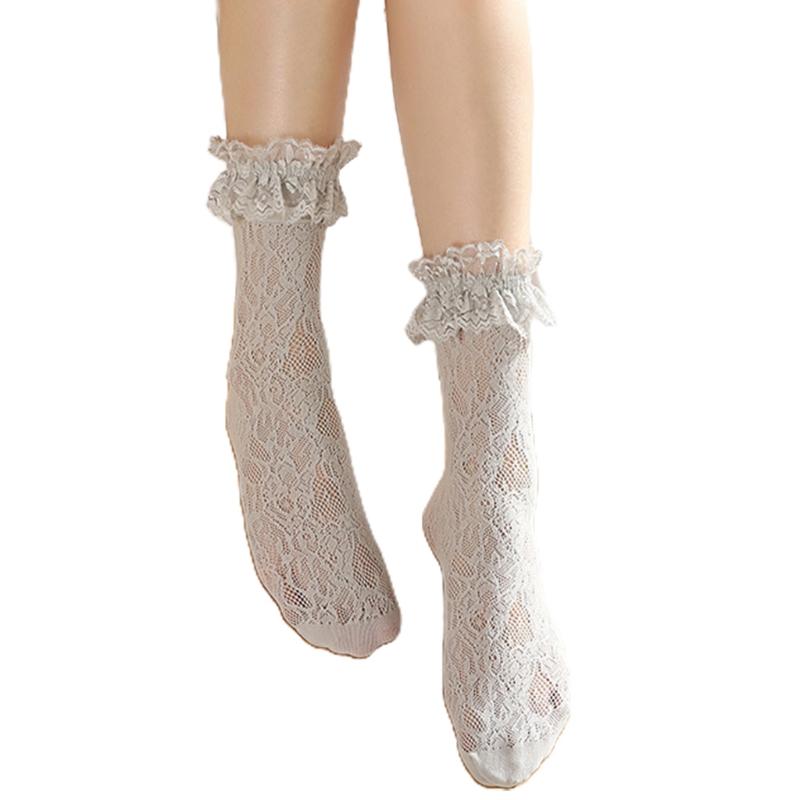 Girl Lace Mesh Socks Ankle Socks Women Fishnet Stockings Ruffle Ankle Socks for Lady Female Hollow Lolita Socks