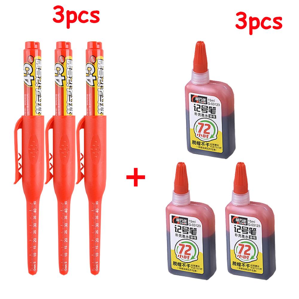NEW Long Head Nib Deep Hole Markers Pen 20mm/45mm Waterproof White Tile Carpenter Pen for Woodworking Black/Blue/Red Ink