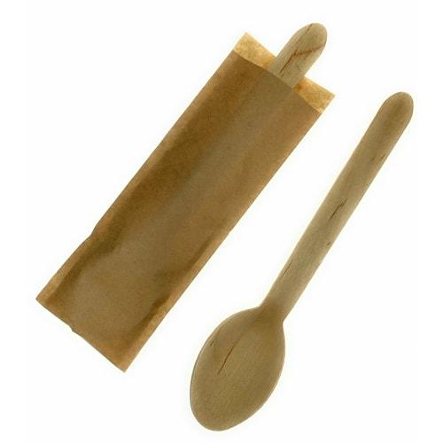 Disposable Wooden Spoons, 14cm, Unbleached, Bagged, 50 Pieces