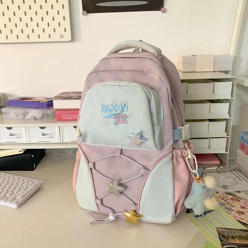 School Bag, Middle School Student Backpack, Fashionable Color-block Large Capacity Backpack for Women, Summer Korean Style INS College Student Travel