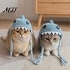 Cute Knitted Pet Cap Funny Shark Cat Hat, Crocheted Hat with Braided Soft Yarn Accessories Straps, for Cats Small Dogs Lightweight Puppy
