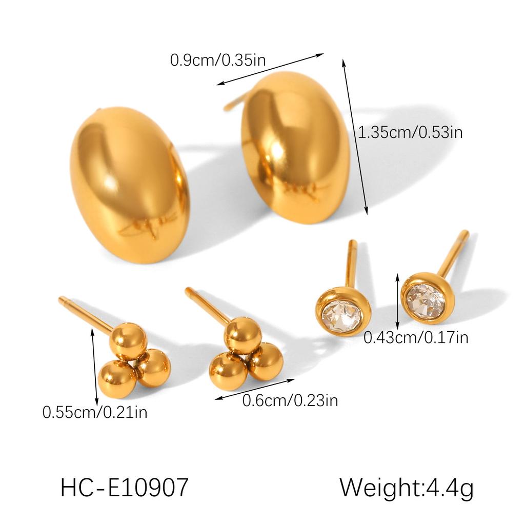 Euro-American Style 18K Gold Stainless Steel Earrings for Women, Unique Minimalist Three-Piece Set, Versatile Titanium Steel H
