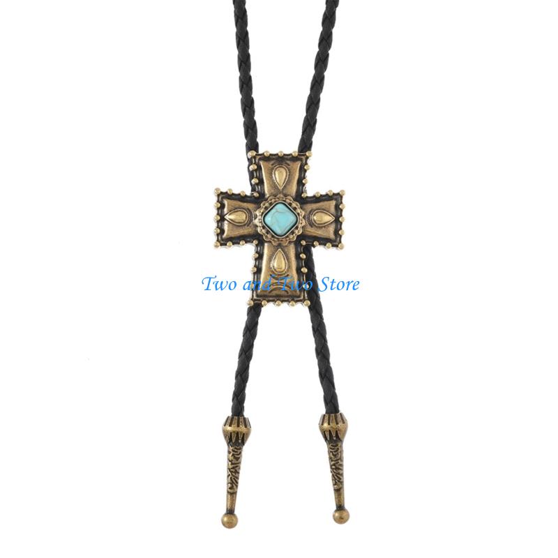 HX6F PU Leather Bolo Tie Chain Necklace Long Gold Plated Design Multipurpose Wear For Office Gatherings Travel Lightweight