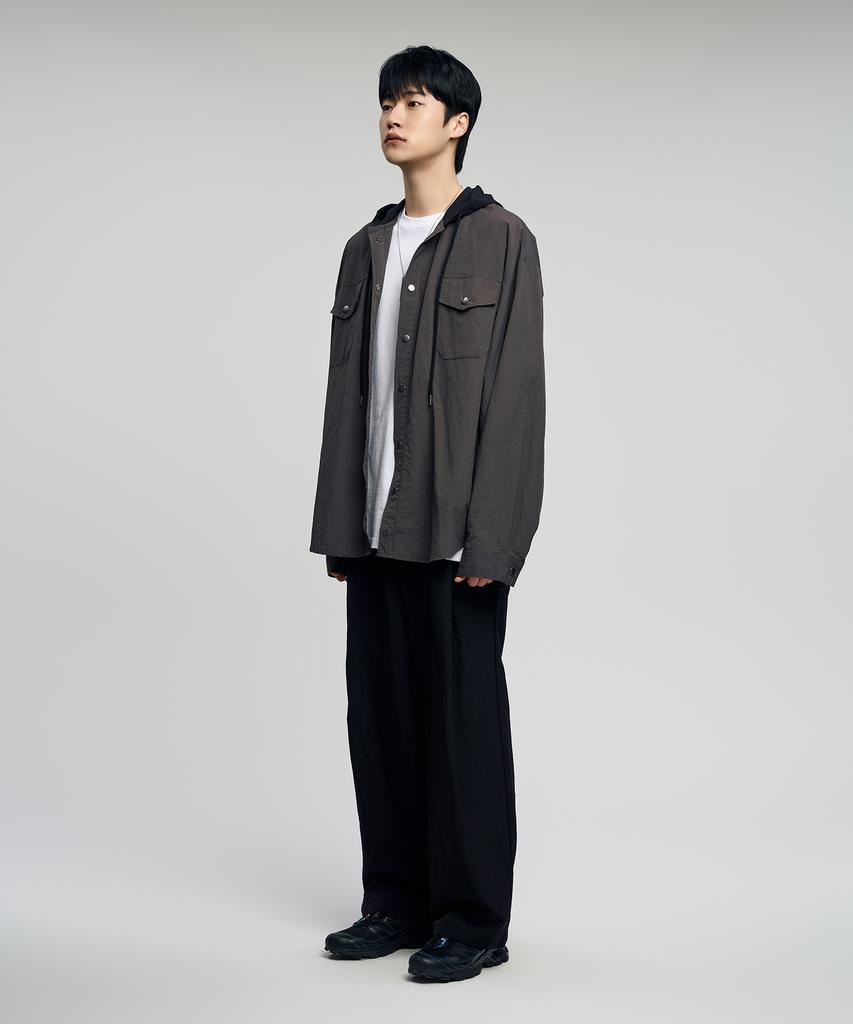 SLOW RECORD HOUSE Nylon Hoodie_Charcoal