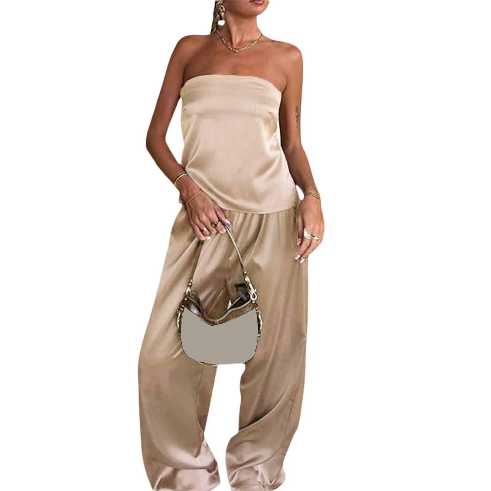 

Женские комплекты из 2 предметов: бандо с открытой спиной, топы и широкие эластичные брюки, комплект уличной эстетической одежды S абрикосовый