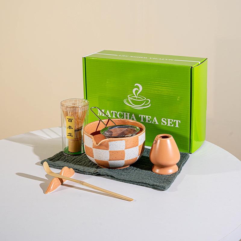 

BespritGift Matcha Set 7 Pcs Japanese Matcha Tea Set with Ceramic Bowl Spout & Bamboo Whisk Perfect Matcha Kit Gift Box Seven-piece Set