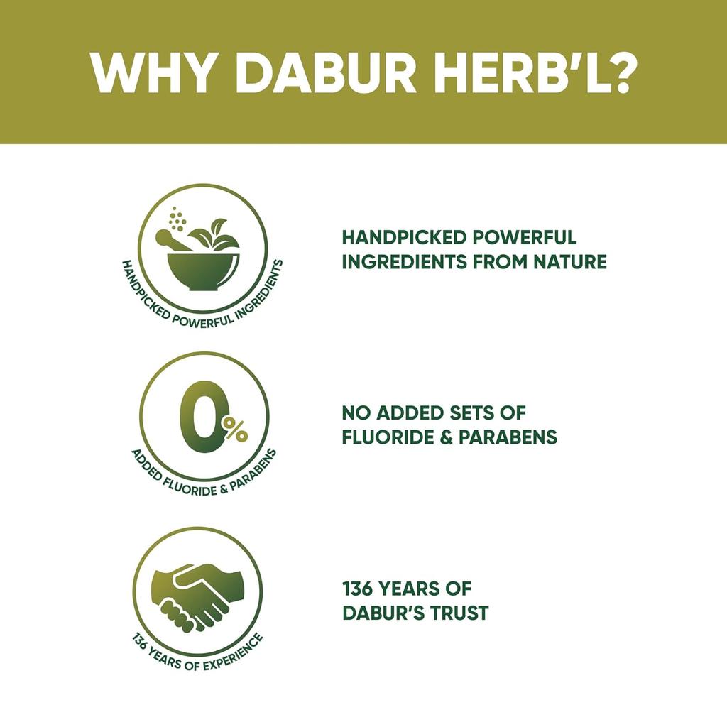 Dabur Herb'l Neem Germ Protection Toothpaste 200g | Natural Oral Care | Fluoride Free, Paraben Free, Fights Bacteria, Fresh Mouthfeel